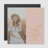 Gold Afstudeerder Party Photo Magnetic Invitation  (Voorkant / Achterkant)