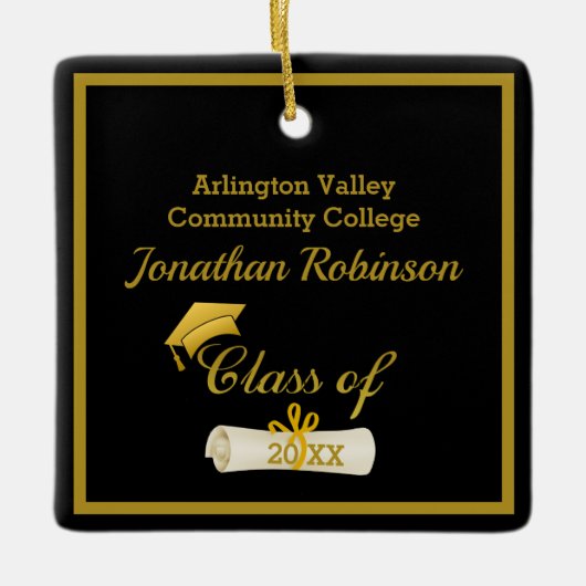 Gold Afstudeerder Pet en Diploma Ceramic Ornament (Voorkant)