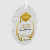 Gold Afstudeerder Pet en Laurel op White Afstudeer Ornament (voorkant)