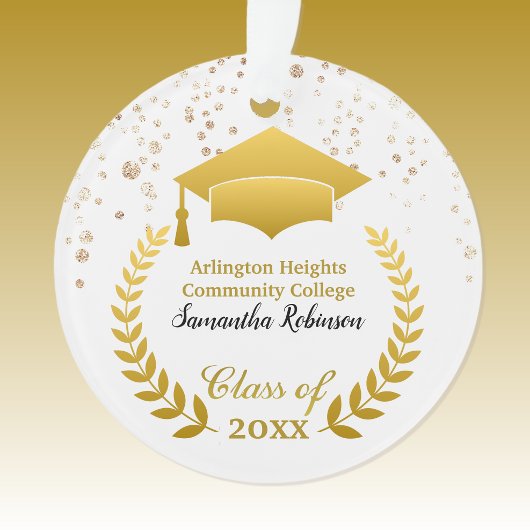 Gold Afstudeerder Pet en Laurel op White Afstudeer Ornament