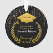 Gold Afstudeerder Pet en Laurel op zwart Afstudere Ornament (voorkant)