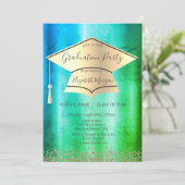 Gold Afstudeerder Pet, Gold Diamonds Green Afstude Kaart (Staand voorkant)