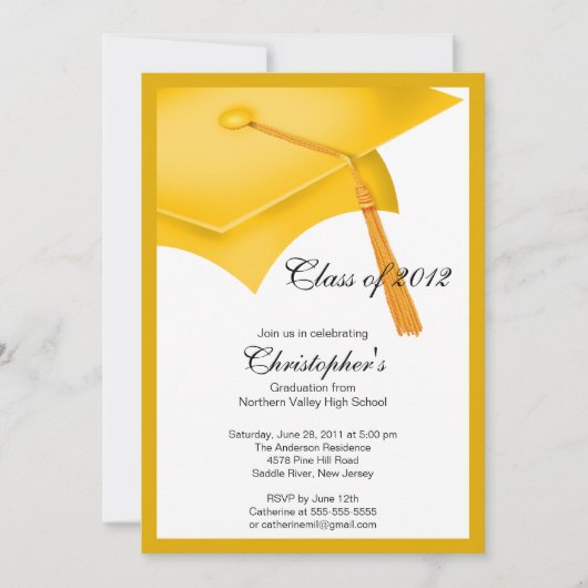 Gold Afstudeerder Pet Graduation Party Invitation Kaart (Voorkant)