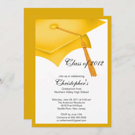Gold Afstudeerder Pet Graduation Party Invitation Kaart (Voorkant / Achterkant)