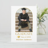 Gold Afstudeerder Pet Moderne Arch Foto Afstuderen Aankondiging (Staand voorkant)