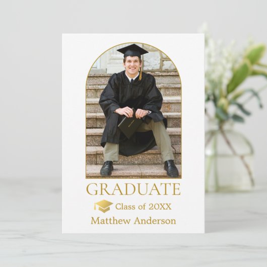 Gold Afstudeerder Pet Moderne Arch Foto Afstuderen Aankondiging (Staand voorkant)