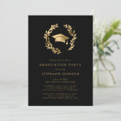 Gold Afstudeerder Pet Wreath Chic Black Graduparty Kaart (Staand voorkant)