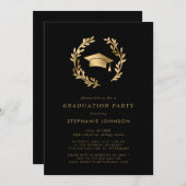 Gold Afstudeerder Pet Wreath Chic Black Graduparty Kaart (Voorkant / Achterkant)