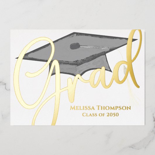 Gold Afstudeerder Script Afstuderen-fotosjabloon Folie Uitnodiging (Voorkant)