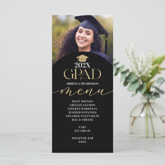 Gold Afstuderen Dinner Menu Kaart (Staand voorkant)