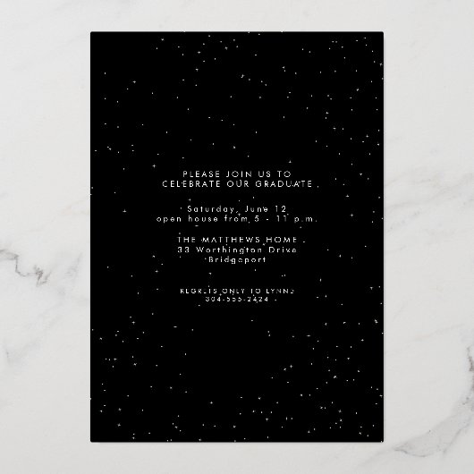 Gold Afstuderen drie foto's zwart afstuderen Folie Uitnodiging (Achterkant)