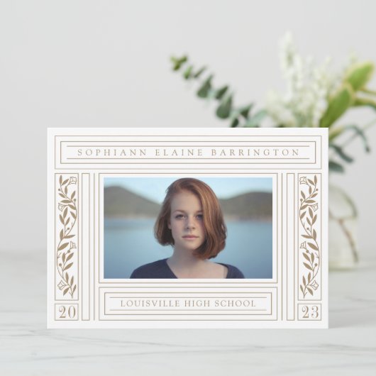 Gold Afstuderen Foto Aankondiging (Staand voorkant)