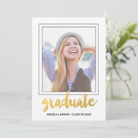 Gold Afstuderen Foto Lijst Graduation Party nodigt Kaart (Staand voorkant)