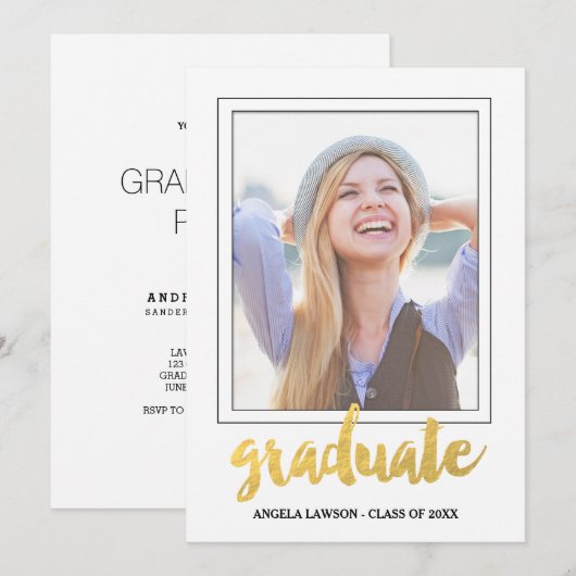 Gold Afstuderen Foto Lijst Graduation Party nodigt Kaart (Voorkant / Achterkant)