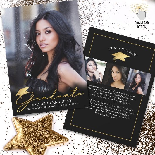 Gold Afstuderen handgeschreven script zwart 4 Foto Aankondiging