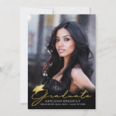 Gold Afstuderen handgeschreven script zwart 4 Foto Aankondiging (Voorkant)