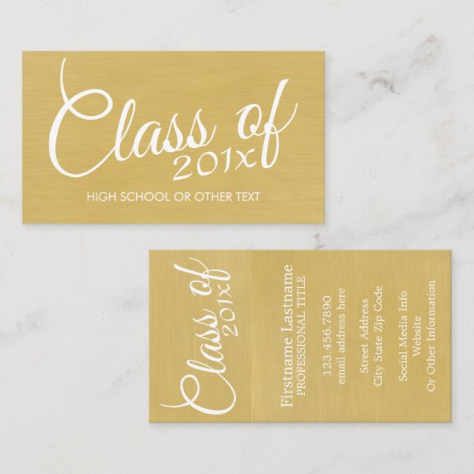 Gold Afstuderen, klasse met aangepaste jaarschool Contactkaartje (Voorkant / Achterkant)