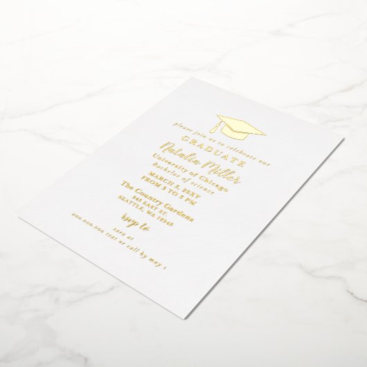 Gold Afstuderen Pet Eenvoudig Afstuderen Folie Uitnodiging (Gedraaid)