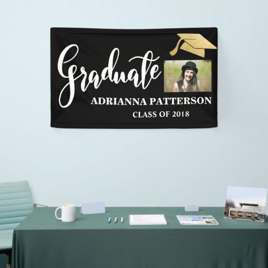 Gold Afstuderen Pet handgeschreven Afstuderen foto Spandoek (Beurs)