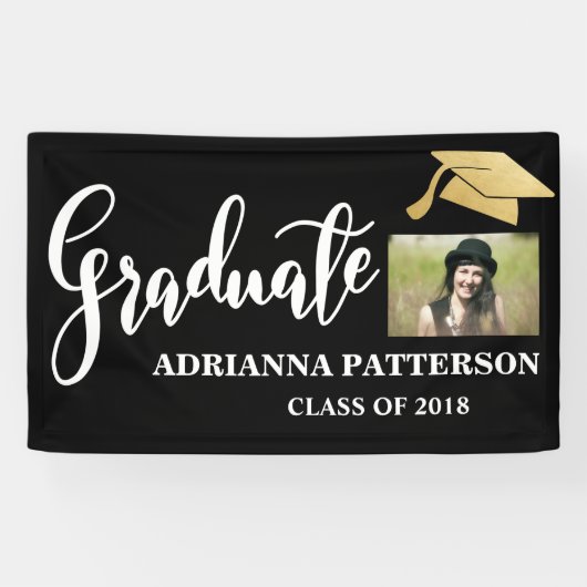 Gold Afstuderen Pet handgeschreven Afstuderen foto Spandoek (Horizontaal)
