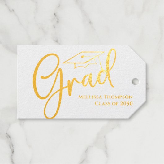 Gold Afstuderen Photo Classic Script Aangepast Cadeaulabels (Voorkant (horizontaal))