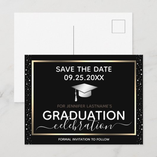 Gold Afstuderen Save the Date Invitation Briefkaar Briefkaart (Voorkant / Achterkant)