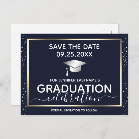 Gold Afstuderen Save the Date Invitation Briefkaar Briefkaart (Voorkant / Achterkant)