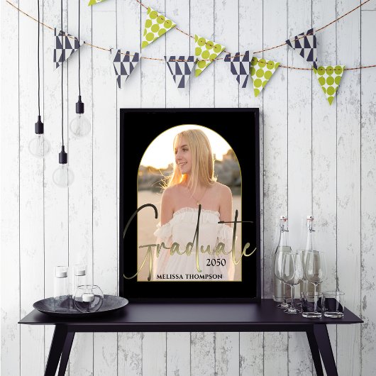 Gold Afstuderen Script Black Arch Photo Party Poster