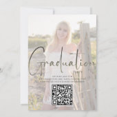 Gold Afstuderen Script Black Arch Photo QR Code Kaart (Achterkant)