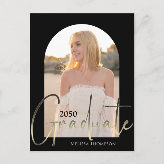 Gold Afstuderen Script Black Arch Two Photo Vellum Briefkaart (Voorkant)