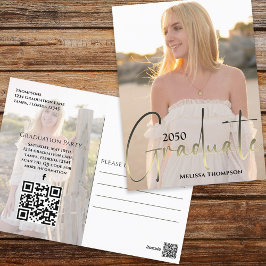 Gold Afstuderen Script Black Photo QR Code Website Briefkaart