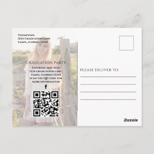 Gold Afstuderen Script Black Photo QR Code Website Briefkaart (Achterkant)