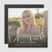 Gold Afstuderen Script Black Photo Simple Magnetic (Voorkant / Achterkant)
