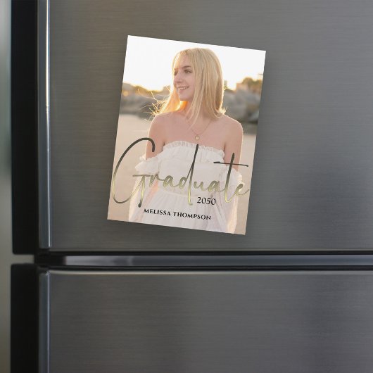 Gold Afstuderen Script Black Photo Simple Magnetic