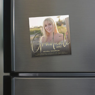 Gold Afstuderen Script Black Photo Simple Magnetic