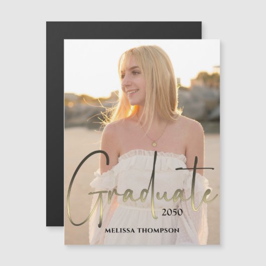 Gold Afstuderen Script Black Photo Simple Magnetic (Voorkant / Achterkant)