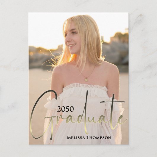 Gold Afstuderen Script Black twee Vellum-fotobudge Briefkaart (Voorkant)