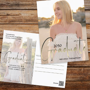 Gold Afstuderen Script Black twee Vellum-fotobudge Briefkaart