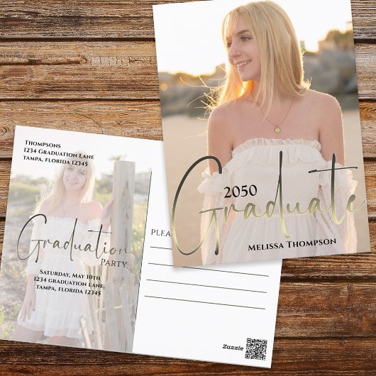 Gold Afstuderen Script Black twee Vellum-fotobudge Briefkaart