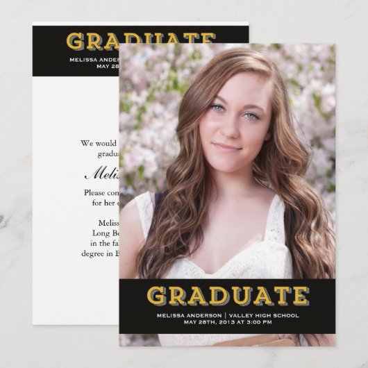 Gold Afstuderen Senior Portret Kaart (Voorkant / Achterkant)