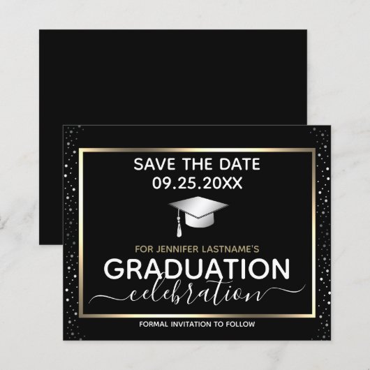 Gold Afstuderen Sparen de Begroting van de Uitnodi (Voorkant / Achterkant)