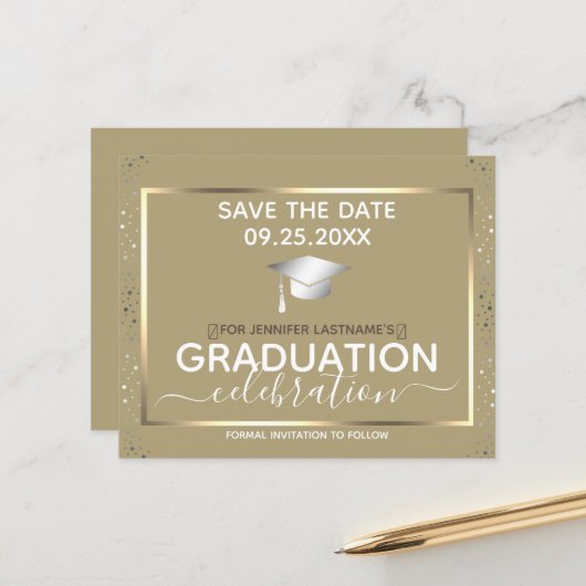 Gold Afstuderen Sparen de Begroting van de Uitnodi (Voorkant / Achterkant in situ)