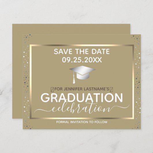 Gold Afstuderen Sparen de Begroting van de Uitnodi (Voorkant / Achterkant)