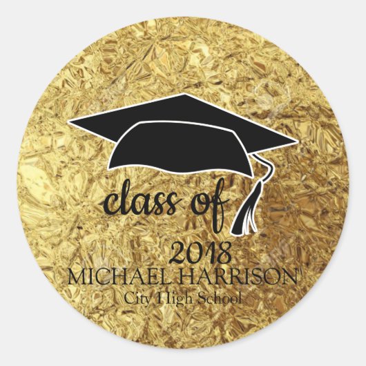 Gold Afstuderen Sticker Black Mortar Board & Text (Voorkant)