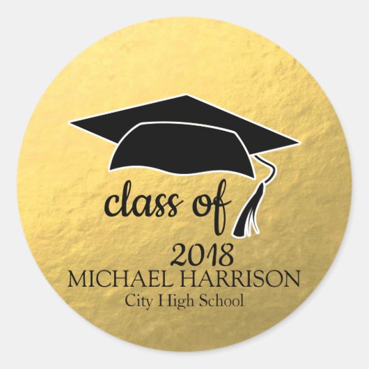 Gold Afstuderen Sticker Black Mortar Board & Text (Voorkant)