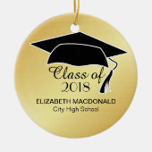 Gold Afstuderen Sticker Black Mortar Board & Text Keramisch Ornament (Voorkant)
