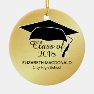Gold Afstuderen Sticker Black Mortar Board & Text Keramisch Ornament