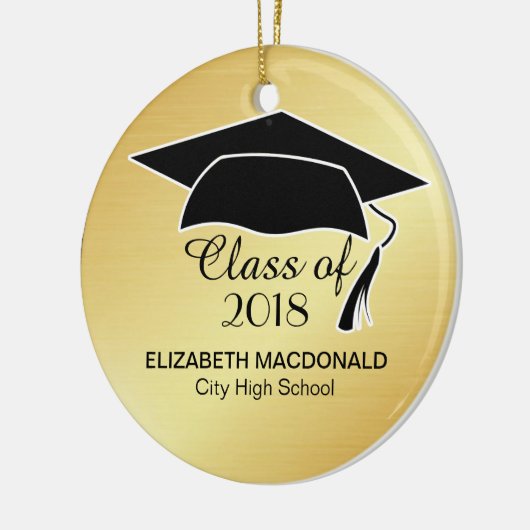 Gold Afstuderen Sticker Black Mortar Board & Text Keramisch Ornament (Links)