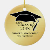 Gold Afstuderen Sticker Black Mortar Board & Text Keramisch Ornament (Achterkant)