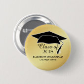 Gold Afstuderen Sticker Black Mortar Board & Text Ronde Button 5,7 Cm (Voorkant /achterkant)